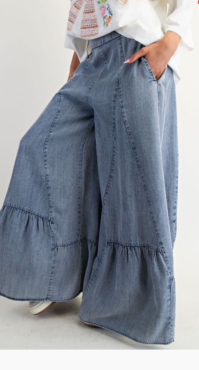 EB90154 ruffle hem washed denim pants | 1971 Clothing