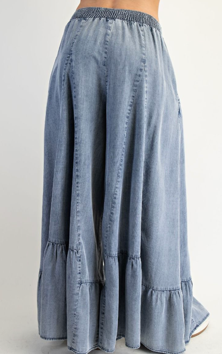 EB90154 ruffle hem washed denim pants | 1971 Clothing