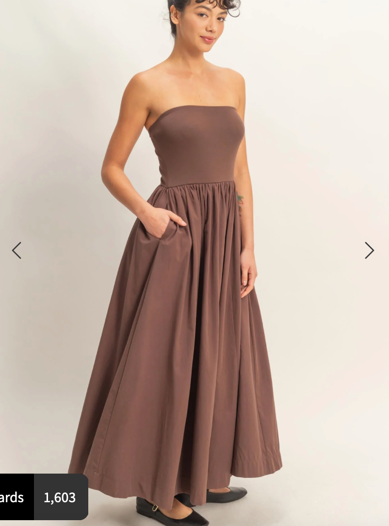 green emerald velvet dress Do Long Beige Strapless Midi Dress with Fabric Flowers main image 0