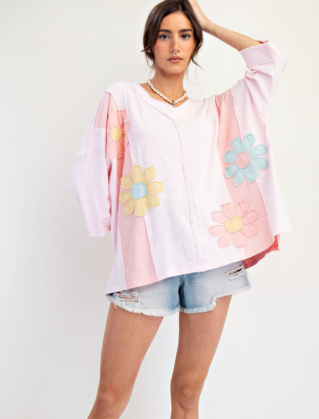 Flower patch knit top